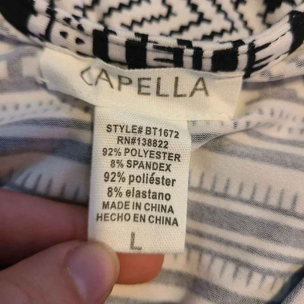 Capella large women's black and white aztec striped top new without tags